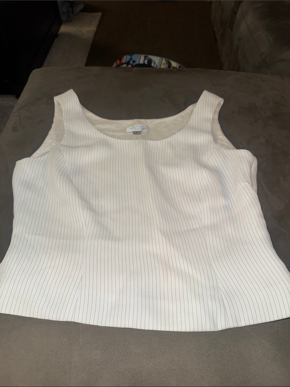 Tahari Cream Sleeveless Pinstripe Shell Top
